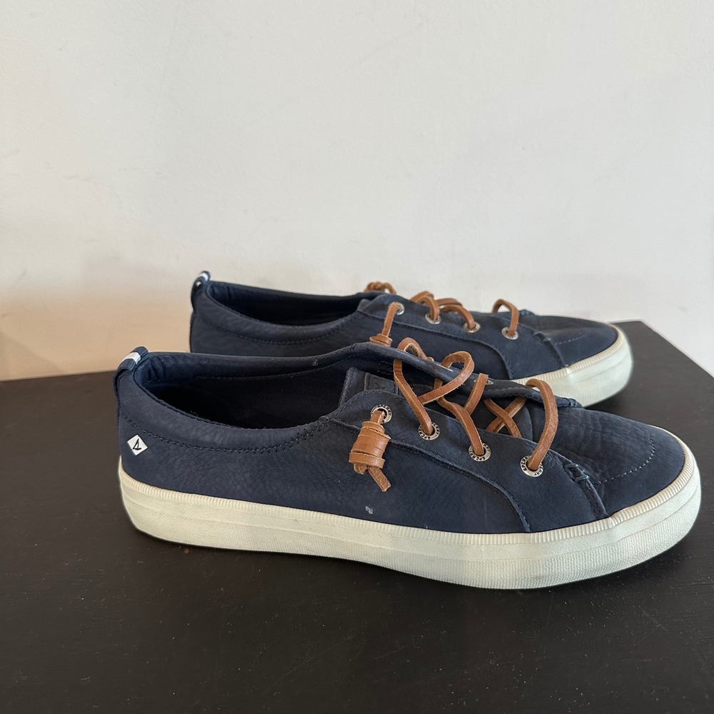 Sperry Top-Sider Crest Vibe Navy Blue Leather Sneakers Rawhide Laces 7.5